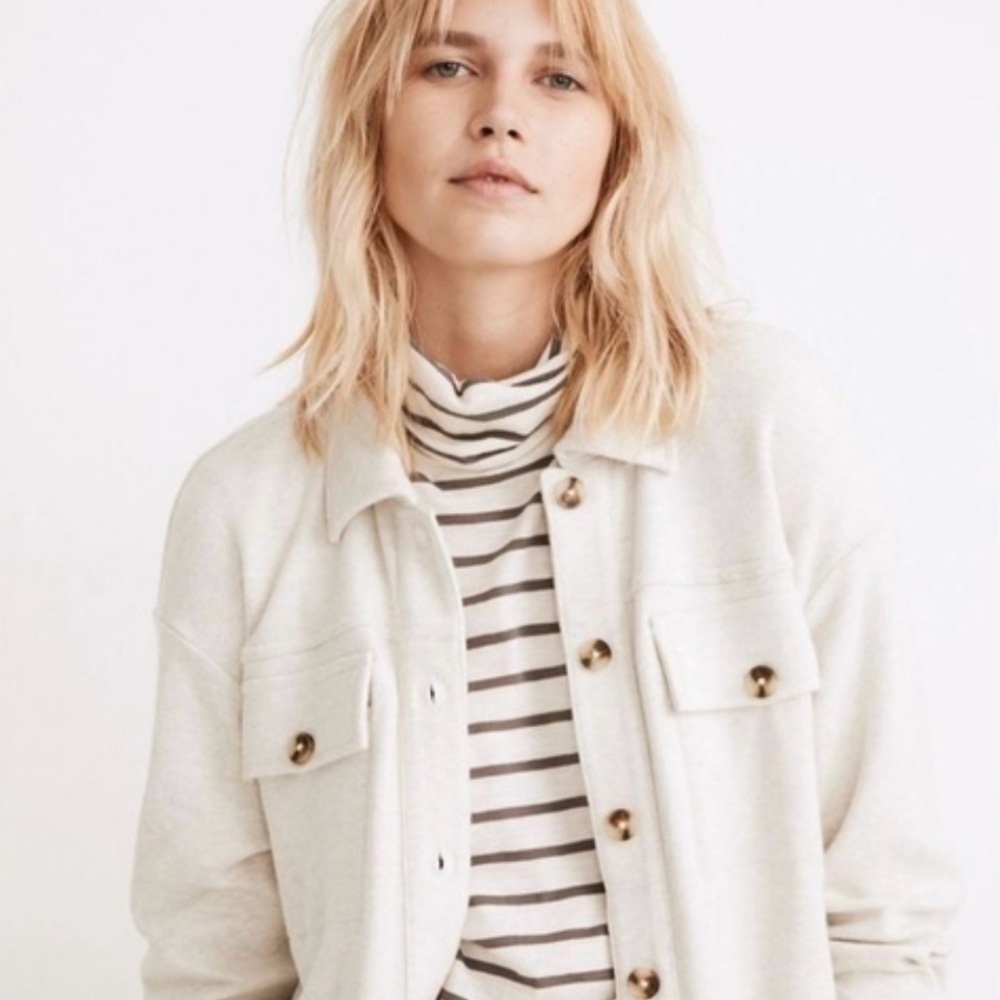 Madewell Sherpa Walton Shirt Jacket M Light Cream Long Sleeve Button Casual Warm